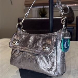 Rare Coach Poppy Limited Edition Metallic Double Button Silver Crossbody